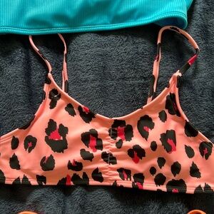NWT pink leopard girls large bikini top
